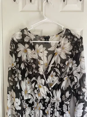 Black Floral Boho Coquette Maxi Dress with White Daisy Print thumbnail 2