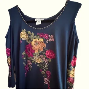 Krista Lee Cold Shoulder Sleeves Boho Embroidered Floral Dress Size Large thumbnail 12