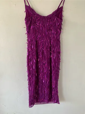 Liv foster party cocktail Fuchsia Sequin Fringe Slip Midi Dress thumbnail 3