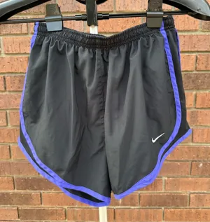 Nike Dri-Fit Tempo 10K Running Shorts Women Black Purple Stripe Size Small thumbnail 1