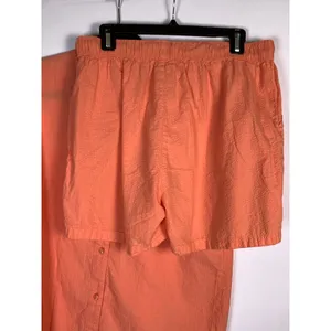 Serra Pajama Set Women’s M Coral 100% Cotton Button Top Shorts Seersucker thumbnail 9