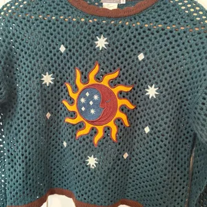 Earthbound Trading Co Teal Sun Crochet Crop Sweater Size Small‎ thumbnail 3