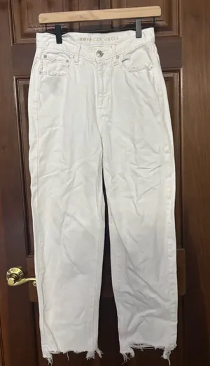 White High Rise Baggy Jeans Size 4 Short Raw Hem thumbnail 1