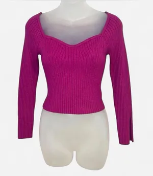 Wild Fable Pink Ribbed Sweetheart Neck Fitted Sweater Top S thumbnail 1