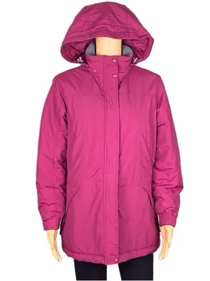 L.L.BEAN raspberry pink with grey trim Thinsulate Quilted winter coat Small VGUC thumbnail 3