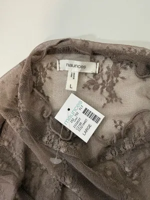 Maurices Embroidered Floral Sheer Mock Neck Top Light Brown NWT thumbnail 6