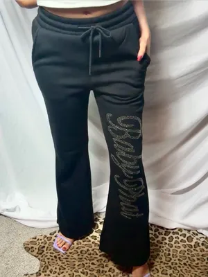 Iconic Y2K Baby Phat sweatpants in black with rhinestones thumbnail 2