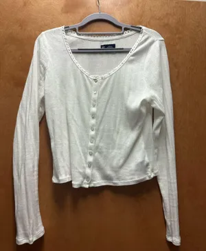 White pointelle gap long sleeve thumbnail 1