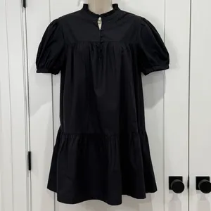 French Connection Poplin Mini Dress Puff Sleeve Black Small Preppy Coastal Chic thumbnail 6