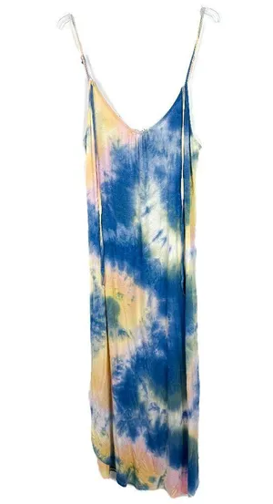 NWT Sadie & Sage Tie Dye Sleeveless Maxi Dress Blue Yellow Size Large L NEW thumbnail 1
