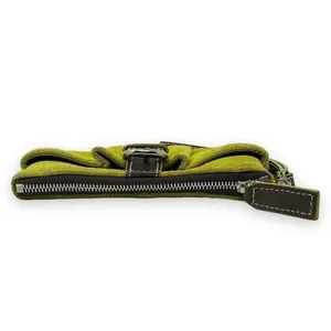 Levenger Wristlet Wallet Lime Green Suede with Brown Leather Trim and Buckle thumbnail 5