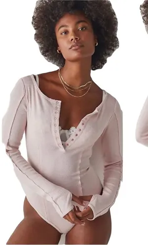 Free People Intimately Sloane Long Sleeve Henley Bodysuit Pink Nectar Small thumbnail 1