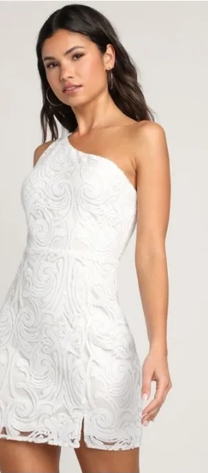 LULUS Bridal Bachelorette Engagement Bridal Shower Sexy One Shoulder Mini Dress thumbnail 1
