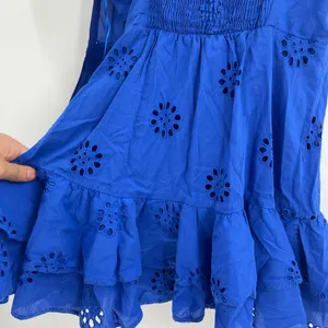Boho Sleeveless Blue Eyelet Ruffle Dress Size Small Flawed thumbnail 11