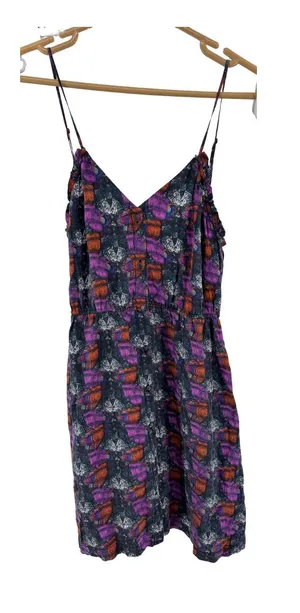 Ecote Multicolor Printed Mini Dress M 100% silk button front colorful pockets thumbnail 1