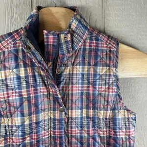 Talbots Quilted Tartan Plaid Puffer Vest Womens Small Petite SP Blue Red Yellow thumbnail 2