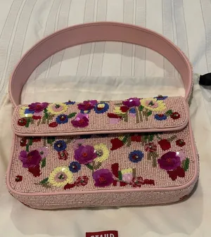 STAUD Pink Beaded Floral Shoulder Bag thumbnail 1