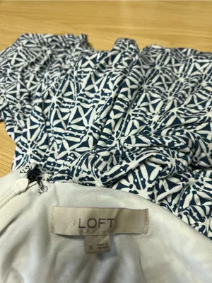 LOFT Geometric Crisscross Back Fit & Flare Dress Blue White Size 0 thumbnail 12