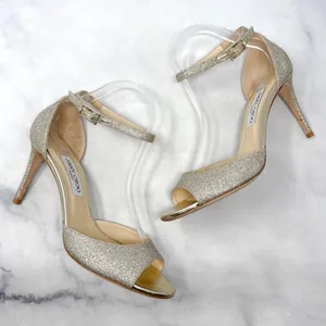Jimmy Choo Annie 85 Glitter Ankle Strap Open Toe Mid Height Sandal Heels Formal thumbnail 3