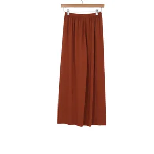 Rust Orange Ribbed Wide Leg Pants Elastic Waist Casual Lounge Trousers thumbnail 3