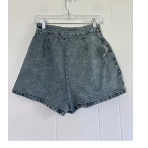 Flying Tomato Acid Wash Denim Cargo Skort Blue High Waist Wrap Front New thumbnail 2