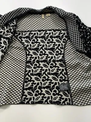 Moth Anthropologie Black & White Jacquard Moto Jacket with Asymmetrical Zipper thumbnail 7