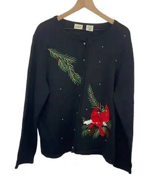 Classic Elements Woman Holiday Sweater Black Cardigan size 20-22W Vintage thumbnail 1