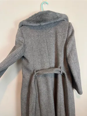 Club Monaco Baylee Gray Wool Blend Faux Fur Collar Belted Coat M thumbnail 7