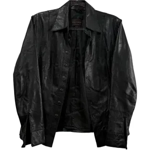 Carlisle Lambskin‎ Leather Black Lambskin Leather Button Down Shirt Jacket M thumbnail 2