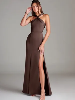 Azazie Rue Ganache Mermaid Pleated Stretch Satin Dress thumbnail 2