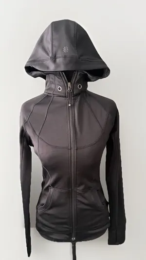 Athleta Hoodie Jacket Small Black Fleece Lined Missing Drawstring thumbnail 1