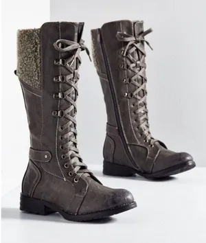 Spring Step Snowball Boots Grey Lace-Up Tall Knee-High Vegan Leather Flat Low 37 thumbnail 1