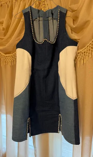 Women’s Nasty gal color block denim rhinestone dress. Size 14. Country concert thumbnail 1