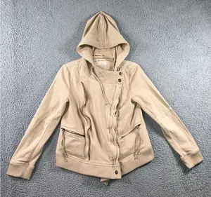 Free People Carmen Moto Jacket Women Small‎ Beige Asymmetrical Zip thumbnail 1