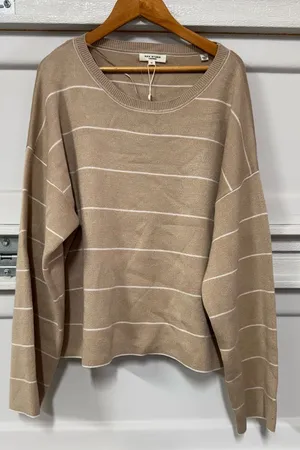 Max Studio London Striped Knit Sweater Taupe Ivory Size M thumbnail 1