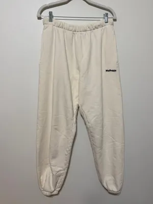 MadHappy Classic Fleece Jogger Sweatpants Size Large Cream Navy Neutral thumbnail 2