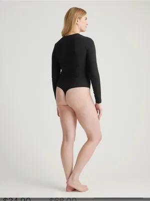 Quince Stretch Cotton Jersey Long Sleeve Bodysuit | Medium | Black thumbnail 3