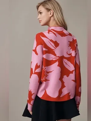 Anthropologie Maeve Cary Mockneck Pink & Red Floral Sweater thumbnail 2