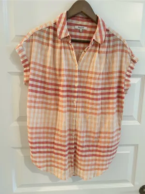 Madewell Central Tunic Shirt White Pink Gingham Size M thumbnail 2