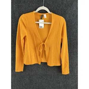 H&M Divided Mustard Yellow Rib Knit Long Sleeve Tie-Front Crop Cardigan Size M thumbnail 2
