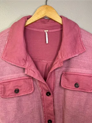 Free People Ruby Oversized Shirt Jacket Pink Shacket Distressed Cotton thumbnail 7
