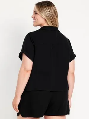 Old Navy Crinkle Gauze Button Down Top Black thumbnail 2