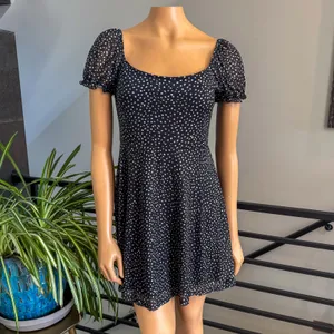 Altar'd State Black White Polka Dot Fit & Flare Puff Sleeve Mini Dress - Large thumbnail 2