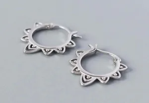 925 Silver Plated Hollow Flower Hoop Earrings for Women thumbnail 1