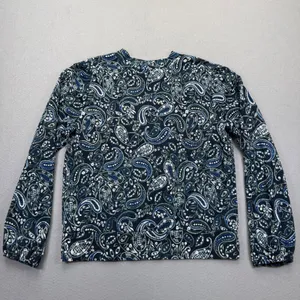 Ann Taylor Factory Womens Navy Blue Paisley Faux Wrap Top Size M 875502‎ FA23 thumbnail 7