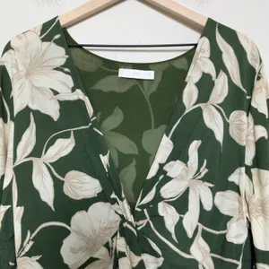 Mango MNG Women Green‎ Floral Midi Dress 10 Green Knot Front Resort Vacation thumbnail 7