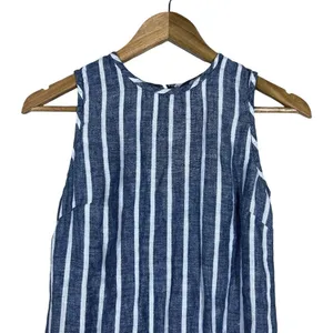 St. Tropez West Striped Linen Shift Dress Blue White Coastal Sleeveless Size 2 thumbnail 3