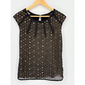The Limited Blouse Women Medium‎ Black Lace Cap Sleeve Keyhole Back Coquette thumbnail 3