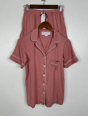 Birdy Grey Dusty‎ Rose Pink Bamboo Pajama Set Short Sleeve Shorts XS 010603 thumbnail 1