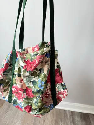 VTG Floral Canvas Tote Duffle Bag Multi Color Green Hippie Boho Bag thumbnail 4